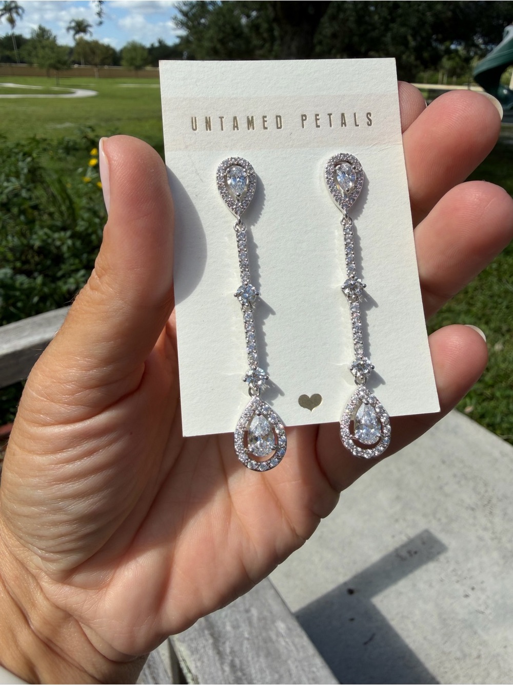 UNTAMED PETALS BY AMANDA JUDGE Silver Teardrop Dangle Earrings with Clear Stones